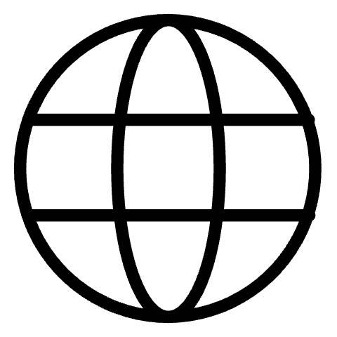 A simple line drawing of a globe, symbolizing global connection, travel, and international awareness.