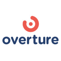 Overture logo in blue text with orange overture icon