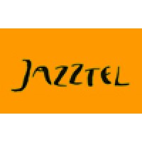 Jazztel logo of an orange background with hand written style text 